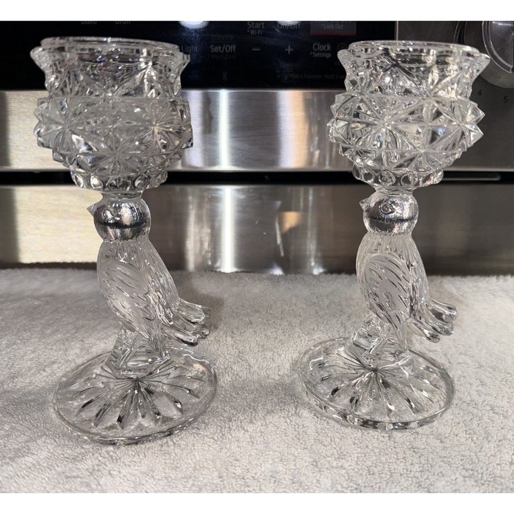 Vintage Candlesticks Hofbauer Byrdes Crystal Bird Holders German Set Of 2‎